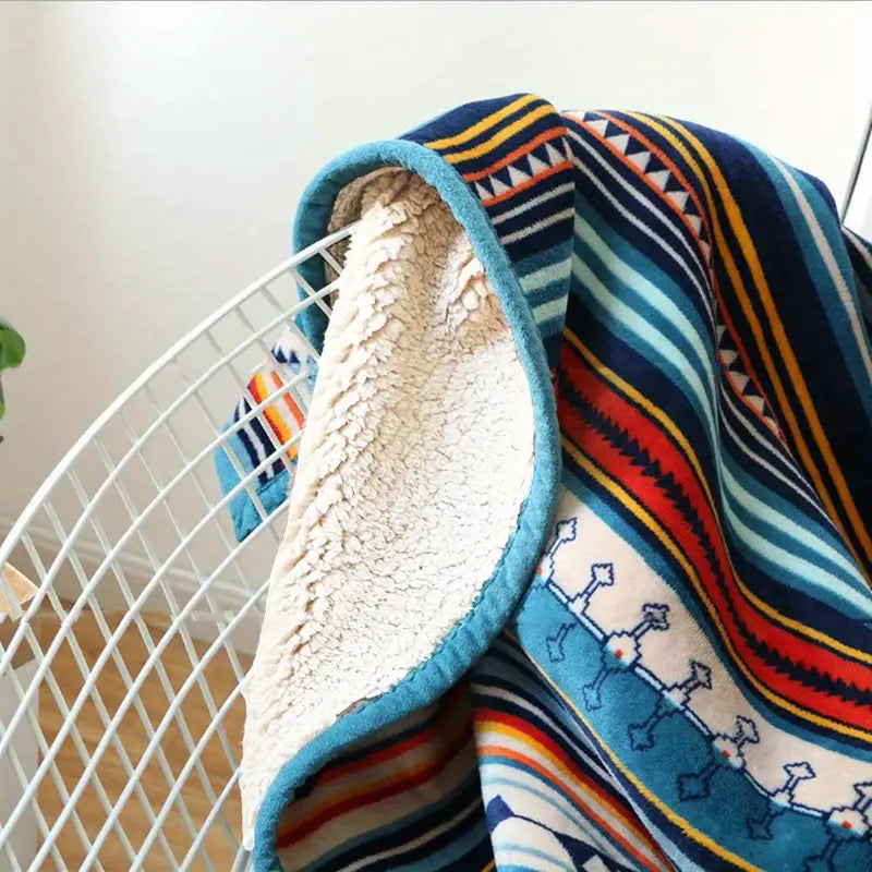 Boho Ethnic Striped Flannel Blanket for Home & Outdoor