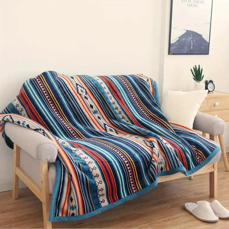 Boho Ethnic Striped Flannel Blanket for Home & Outdoor