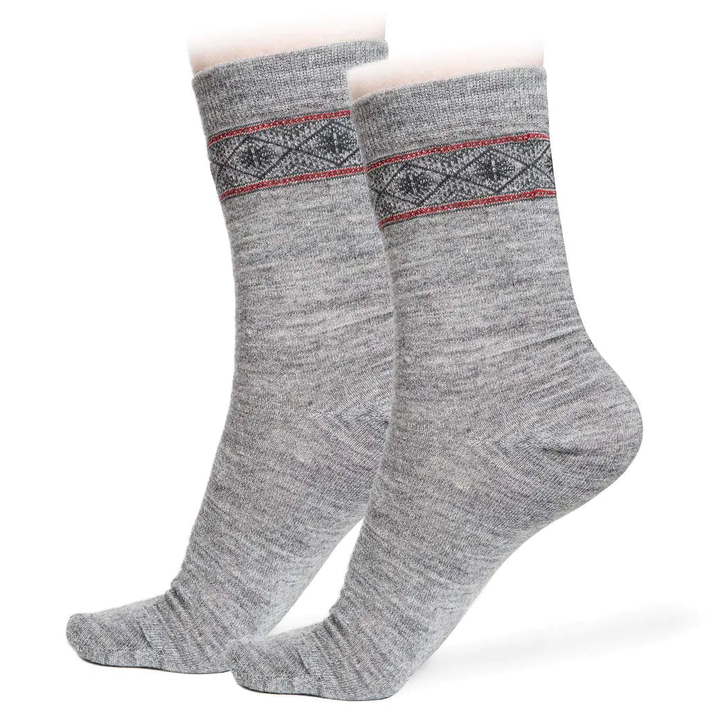 American Mammoth Alpaca Wool Socks Nordic 2Pairs for Women - Comfortable & Warm Winter | Ultra Durable BDCH (Large 2x Pairs Ash)