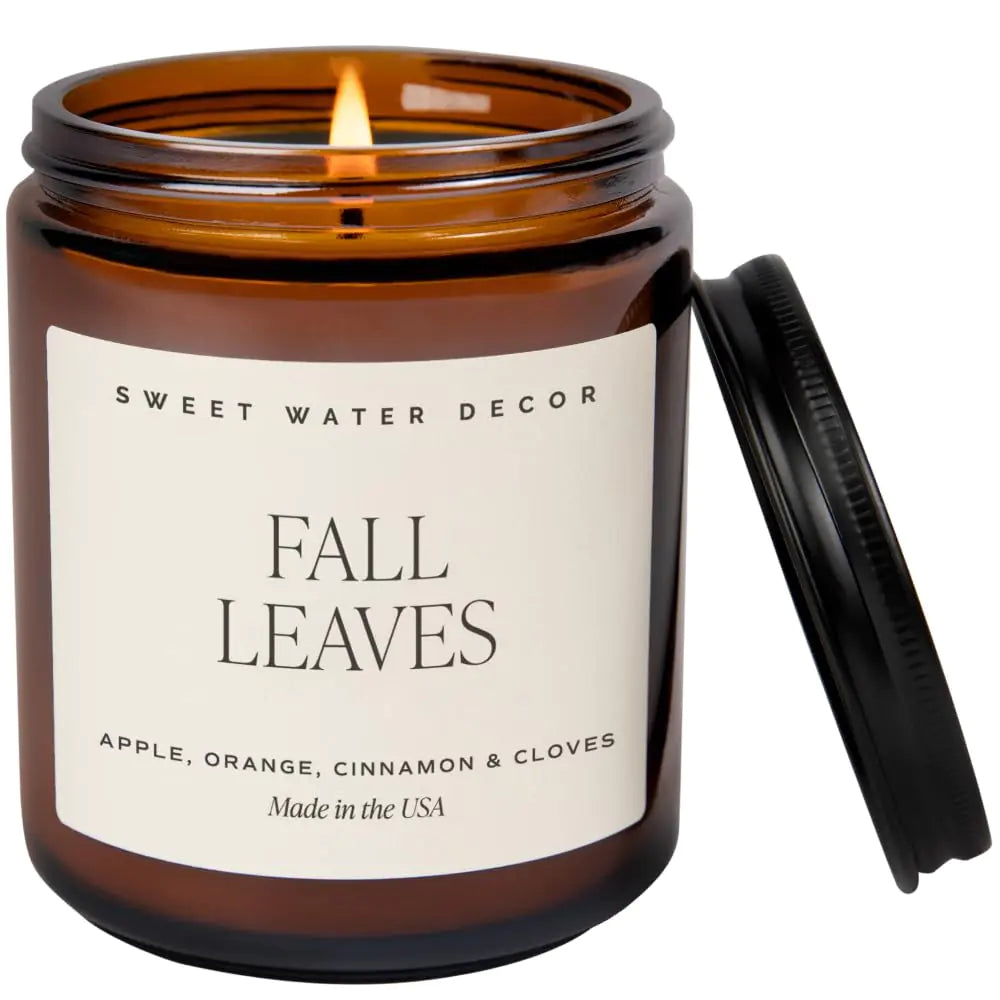 Sweet Water Decor Fall Candles for Home Scented - Hand Poured Soy Wax Autumn Candles with Apple & Cinnamon Scent - 40 Hour Burn Time Long Lasting Fall Candles Soy - Amber Glass Jar for Candle Decor