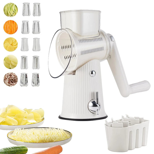 Le D Affaires 5 in 1 Cheese Grater- Rotary Cheese Grater Hand Crank Cheese Vegetable Slicer Easy to Clean Kitchen Gadgets with Storage Box