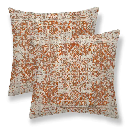 Sunshineyan Fall Pillow Covers 20x20 Set of 2 Burnt Orange Boho Decorative Throw Pillows Ethnic Vintage Farmhouse Bohemian Carpet Pattern Pillow Cases Linen Gifts for Couch Sofa Outdoor Decor