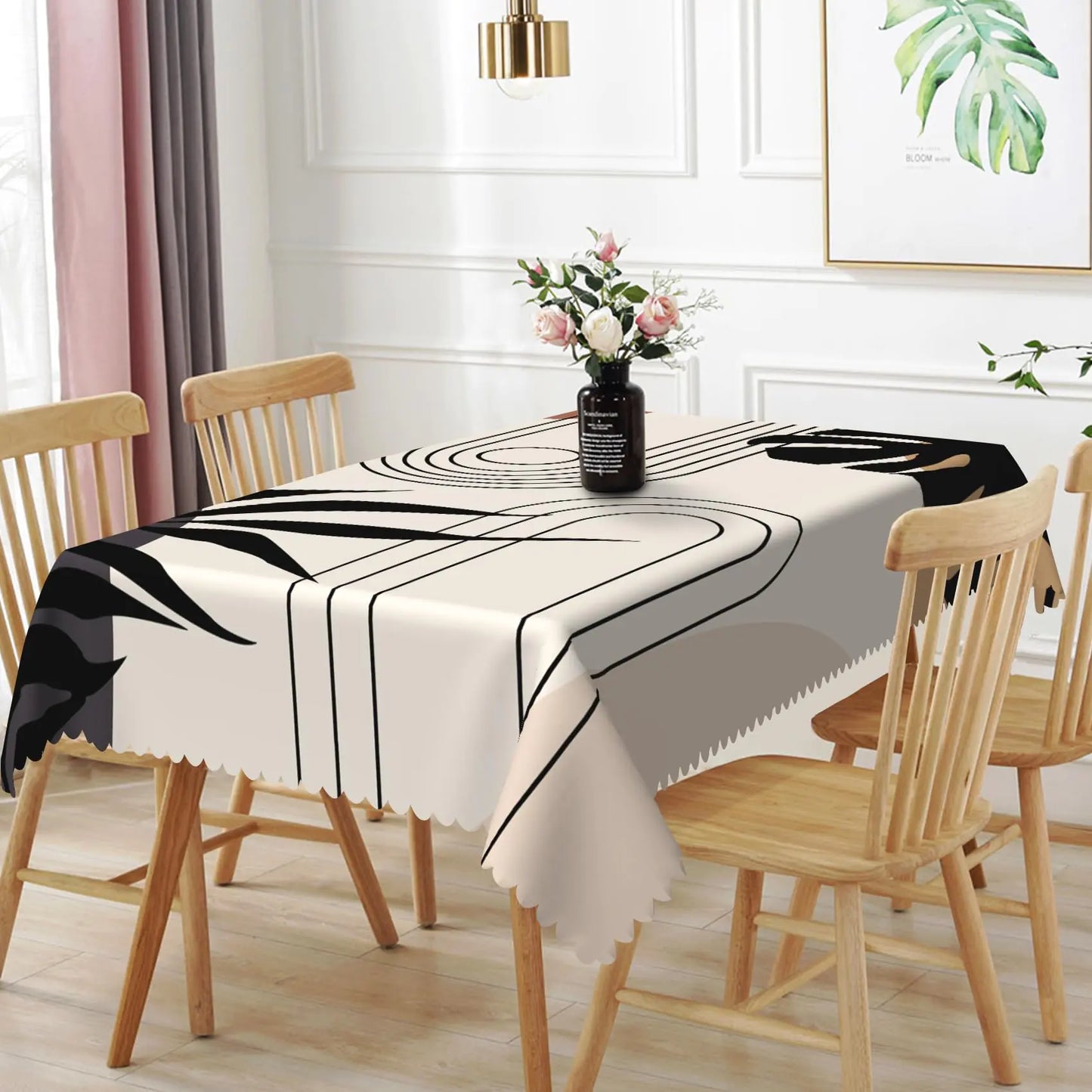 TTQYFNM 70x90inches Mid Century Rectangle Tablecloth Boho Abstract Geometric Leaves Modern Fabric Table Cloth Waterproof Wrinkle Free Table Cover for Home Kitchen Dining Room Picnic Patio Home Decor