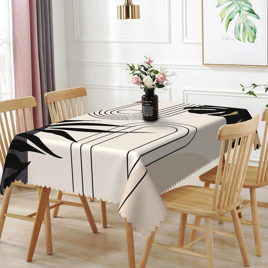 TTQYFNM 70x90inches Mid Century Rectangle Tablecloth Boho Abstract Geometric Leaves Modern Fabric Table Cloth Waterproof Wrinkle Free Table Cover for Home Kitchen Dining Room Picnic Patio Home Decor