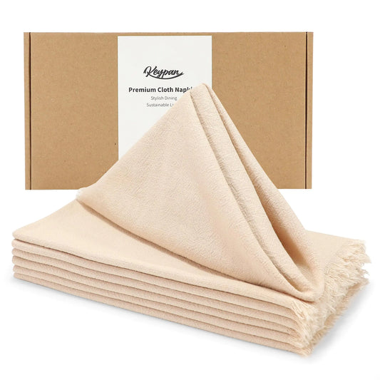 keypan Camel Cloth Napkins Set of 6 Linen Cotton Table Rustic Fabric Napkins Washable Bulk with Fringe for Thanksgiving Dinner Wedding Boho Fall Decor Party 17x17 inch