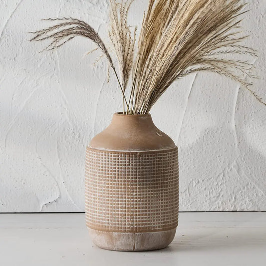 SIDUCAL Ceramic Rustic Farmhouse Vase Sand Glaze Finish Boho Vase Pottery Decorative Flower Vase for Home Decor Table Living Room Decoration Shelf Decor Mantel 7 Inch Beige