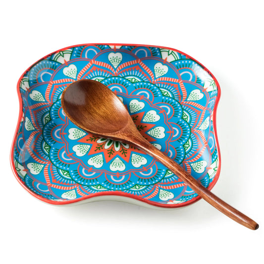 Spoon Rest for Stove Top Bohemian Kitchen Gadgets Ceramic Spoon Holder for Kitchen Countertop Coffee Spoon Rest Large Cooking Spatula Holder for Spoons Ladles or Tongs Blue and Red Boho