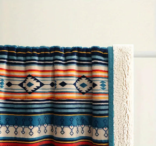 Boho Ethnic Striped Flannel Blanket for Home & Outdoor