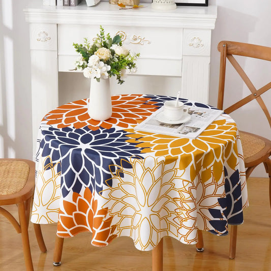 Alishomtll Round Tablecloth 60 Inch Fall Summer Dahlia Pinnata Waterproof Table Cloth Autumn Orange Flower Table Cover for Party Picnic Dinner Decor