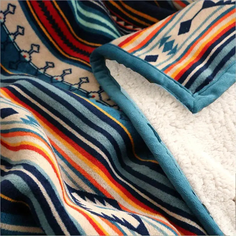 Boho Ethnic Striped Flannel Blanket for Home & Outdoor