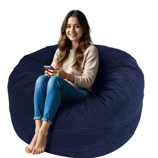 Anuwaa Bean Bag Chairs for Adults 3FT Bean Bag Chairs with Plush Microfiber Removable Cover Giant Bean Bag Chairs with Memory Foam Big Sofa Bean Bag Chairs for Reading Gaming Cozy Chair Blue