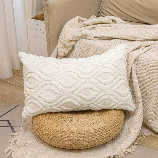 JoraLion Boho Lumbar Pillow Covers 14 x 24 inch Plush Faux Wool Cream Beige Throw Pillow Cover Luxurious Soft Couch Cover Case Home Decor for Sofa Bed Living Room ONLY 1 Cover