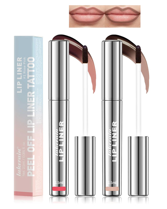 Lip Liner Stain-2pcs Tattoo Magic Peel Off Lip Stain Longlasting Lip Stain Peel OffWaterproof Matte FinishHighly Pigmented Nonstick LipstickValentines Day Makeup Gift Set for Women-01+02